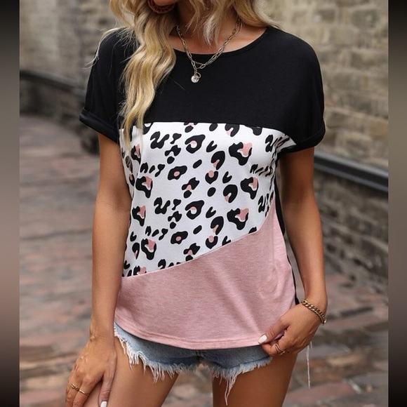 Leopard print color block top - Picture 2 of 6